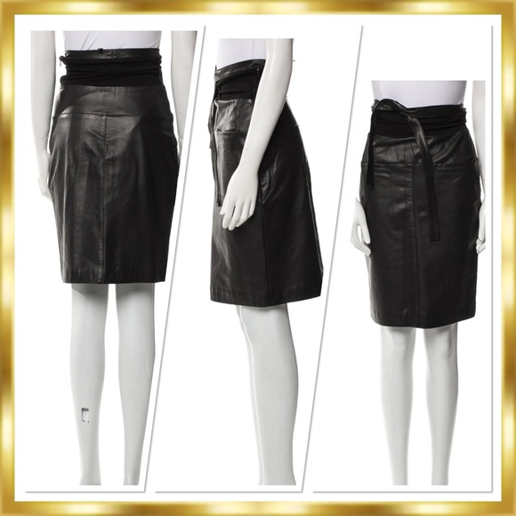 Lamb-Leather High Waist Black MIDI Skirt XS
